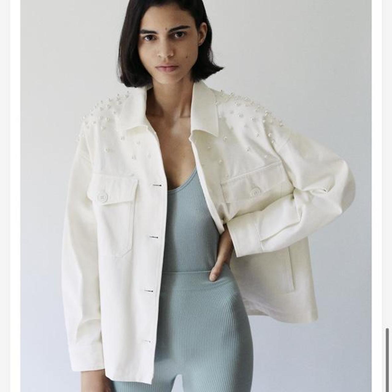 Zara Cotton White Ecru Pearl Embellished Over