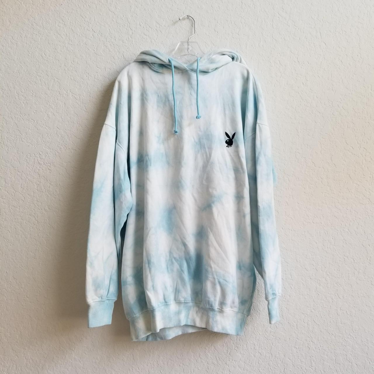 Playboy x missguided blue tie dye oversized hoodie dress new arrivals