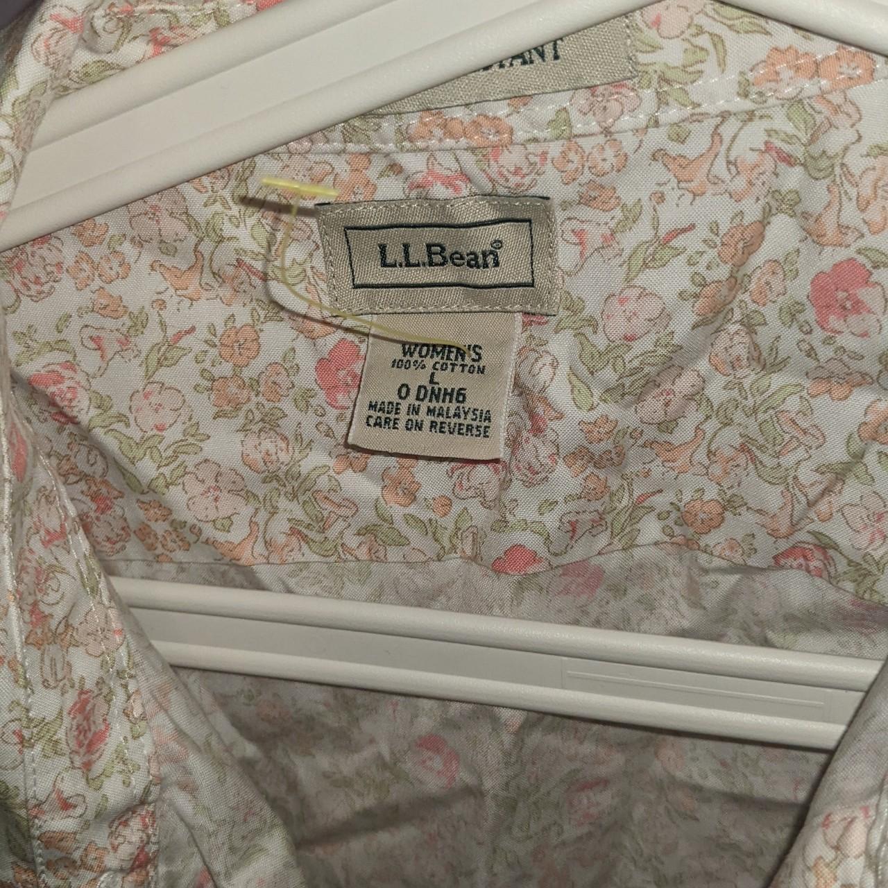 L.L.Bean Women's Pink and White Blouse | Depop