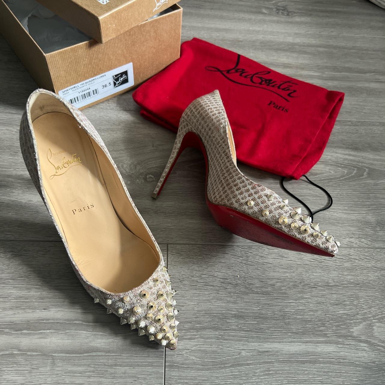 Spiky shell 100 Quadro Lurex Louboutin heels. Size... - Depop