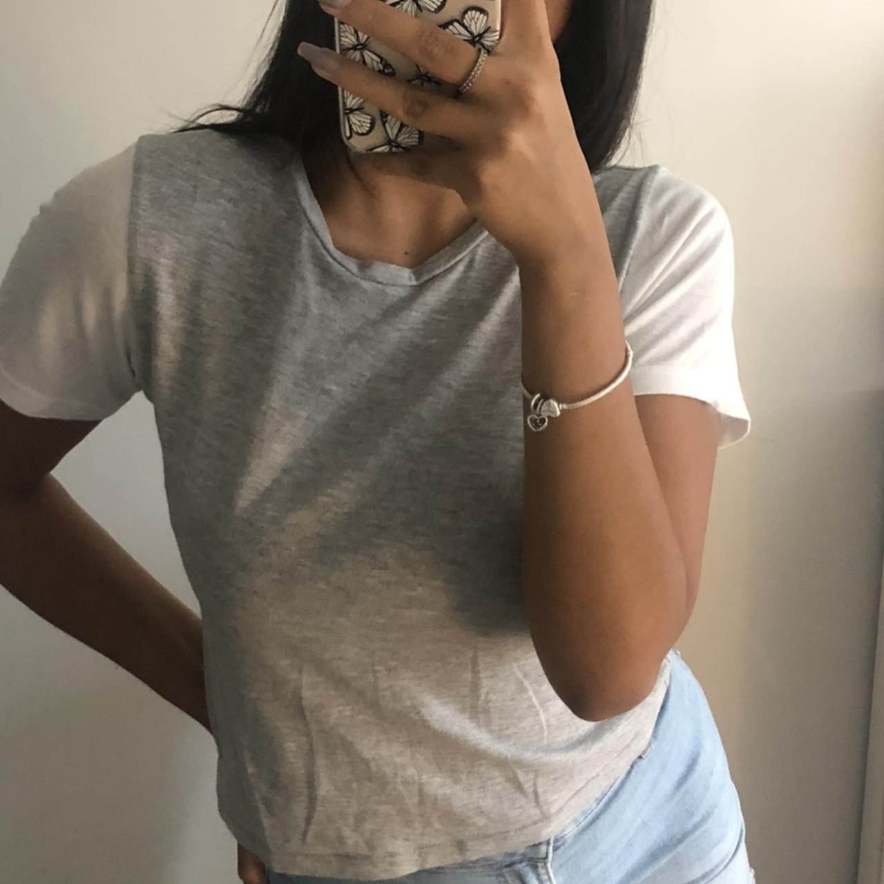 Size 12 mid crop soft grey tee, good condition... - Depop