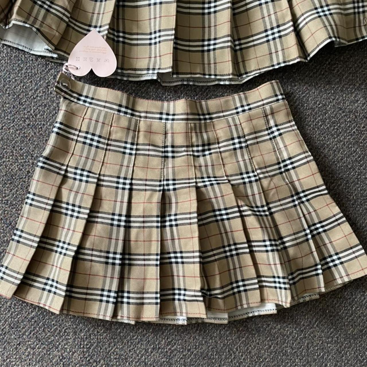 Pleated Plaid Skirt With That Very Y K Beige Pattern Depop