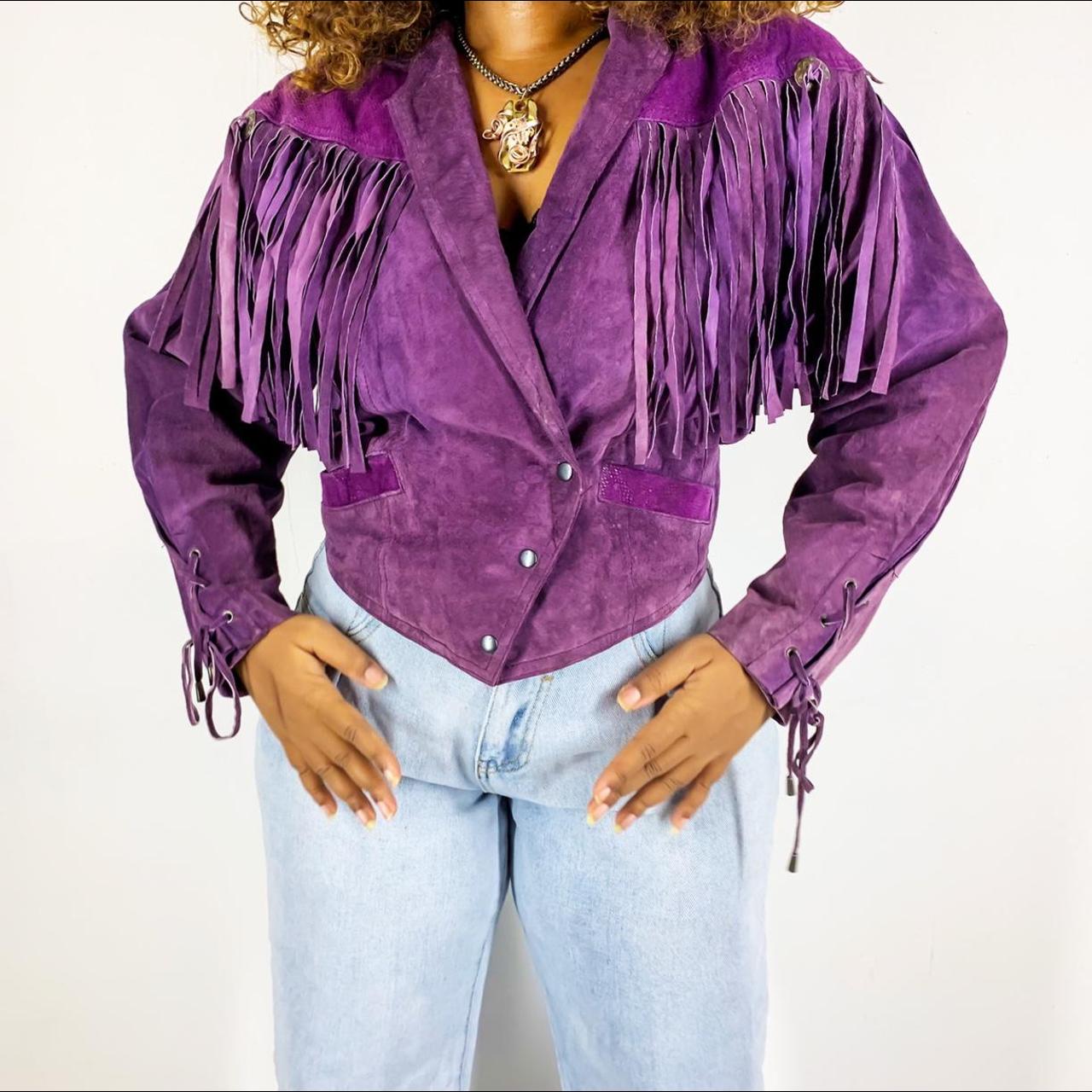 VINTAGE PURPLE SUEDE CROPPED FRINGE JACKET Brand:... - Depop