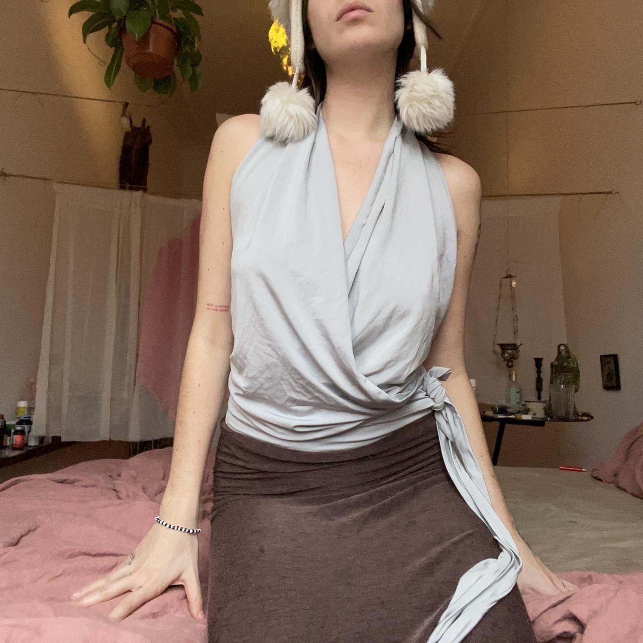 Sexy slinky wrap around halter top with long ribbon... - Depop