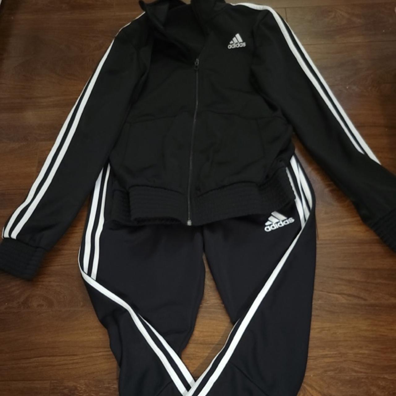 Adidas Womens Black & White Tracksuit Set Pants- L,... - Depop