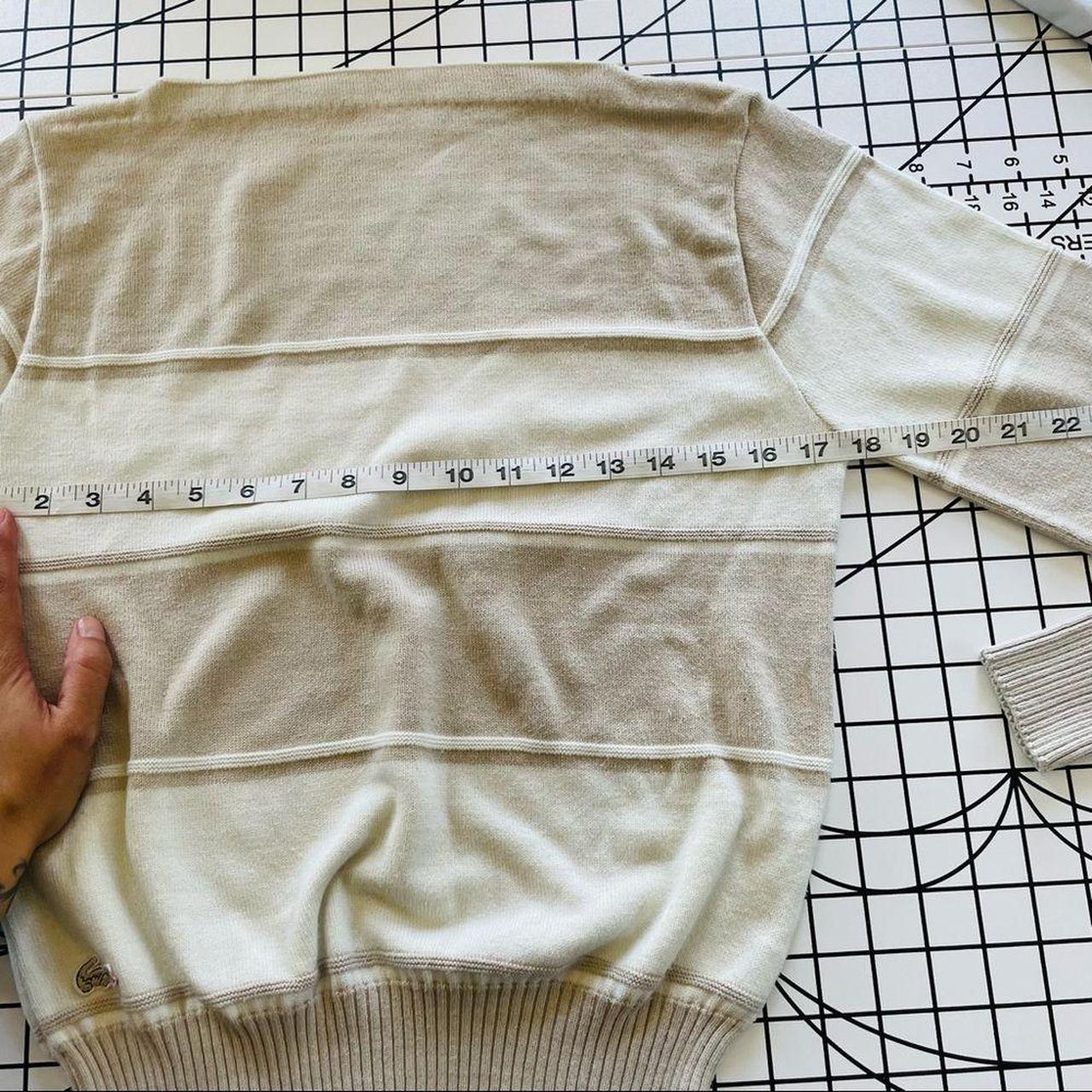 Vintage Lacoste beige and cream striped long sleeve... - Depop