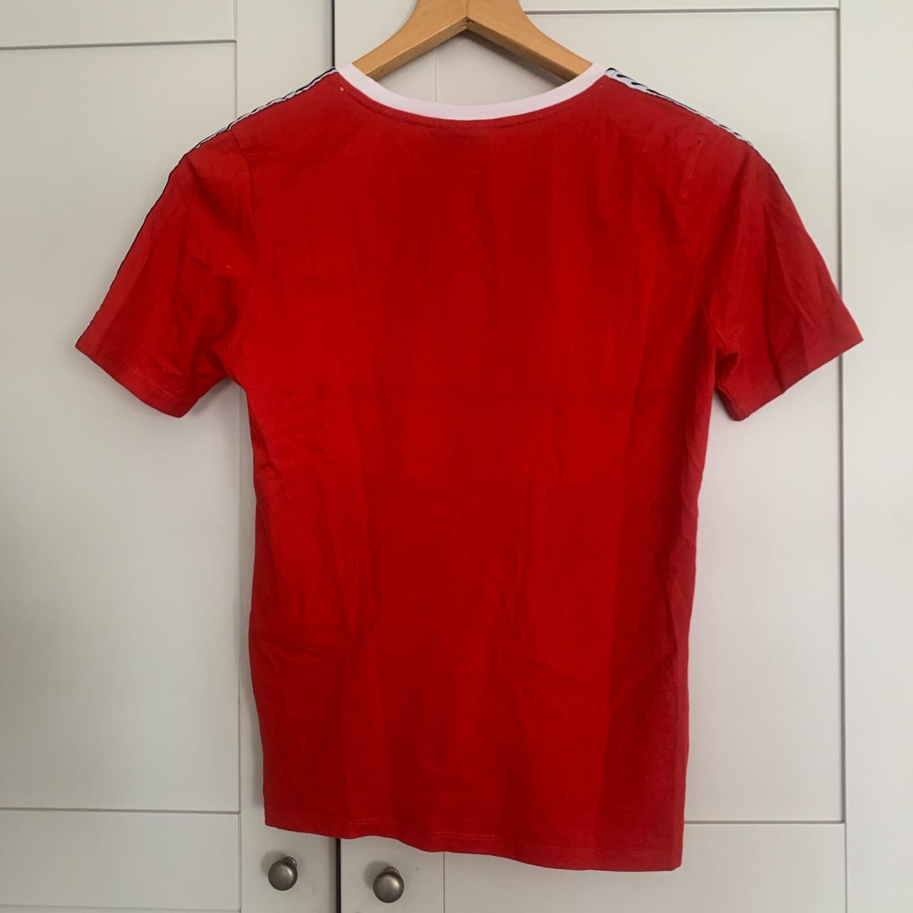 Vintage Umbro Red Shirt with Shoulder Detail (bought... - Depop