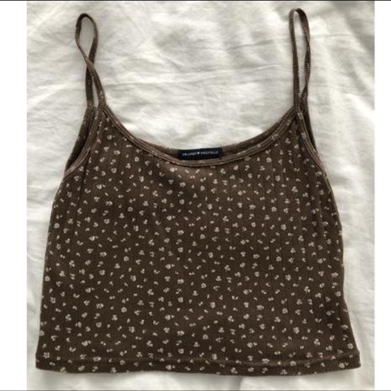 Brandy Melville brown floral pointelle crop vest... Depop