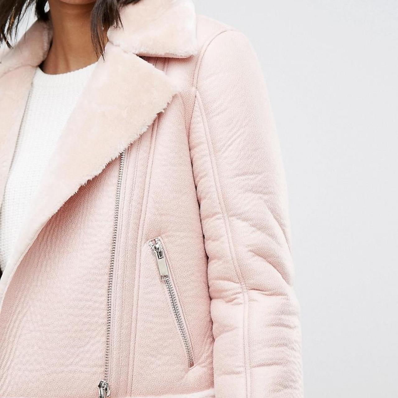 Miss Selfridge #aviator #biker faux fur pink Depop