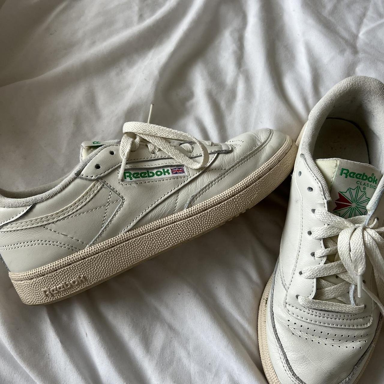 Reebok classic club C trainers in chalk with green... - Depop