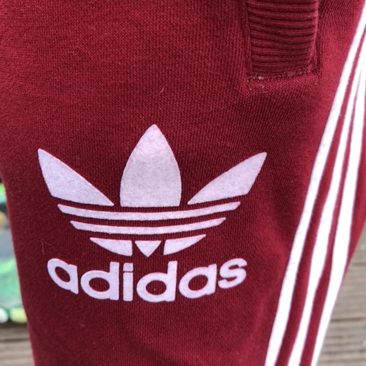 Unique Red Adidas Tracksuit Bottoms, White Velvet