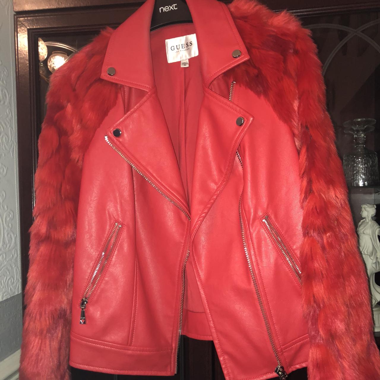 red guess leather jacket