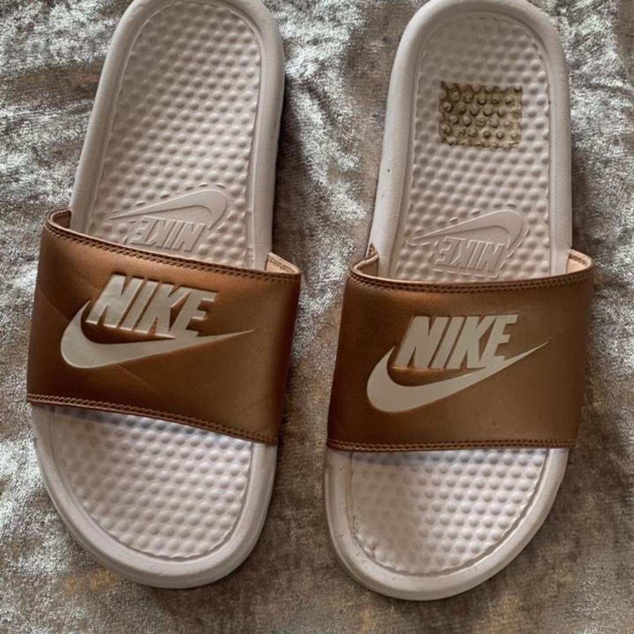gold nike slides womens