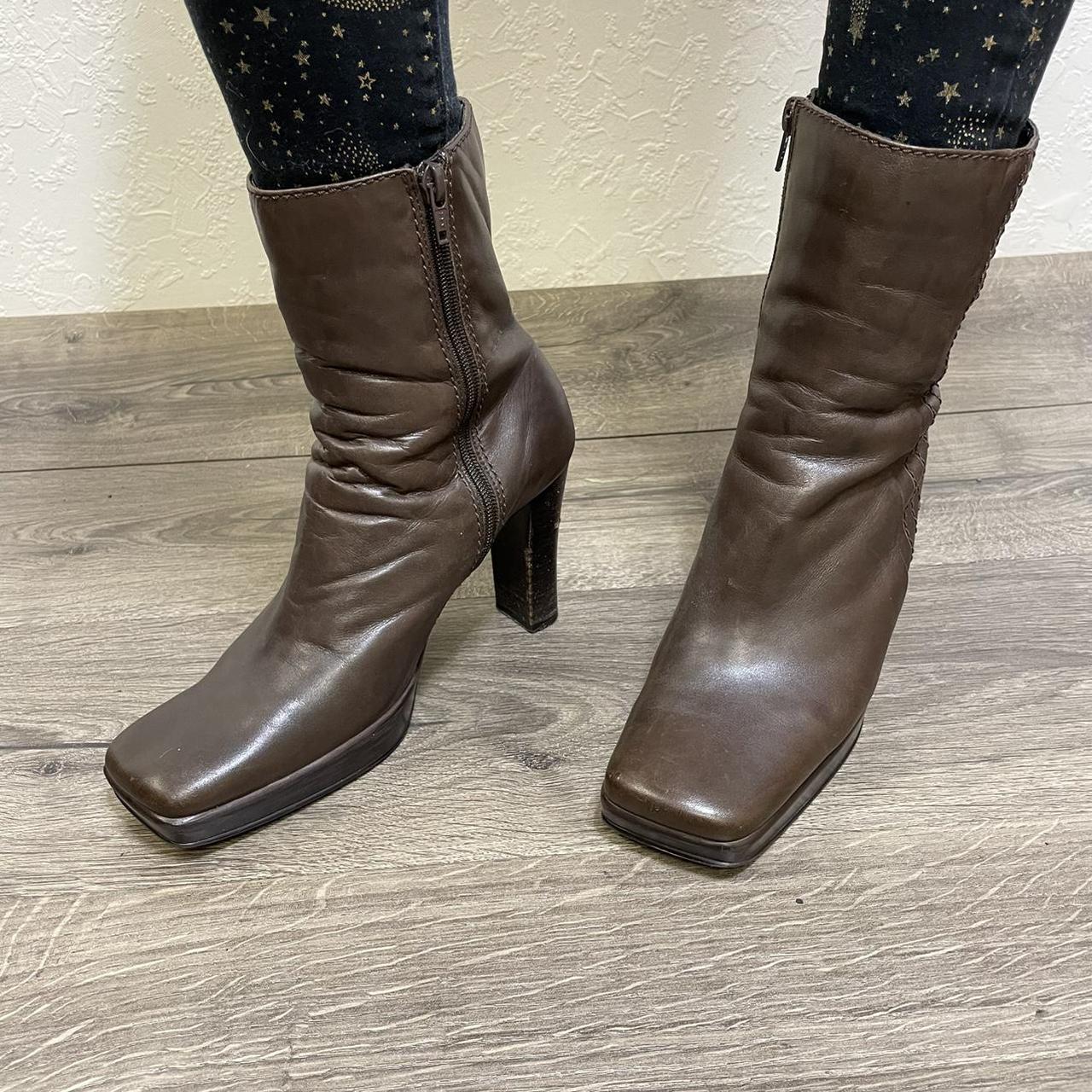 💥🖤Vintage 90s/Y2K brown leather platform boots with