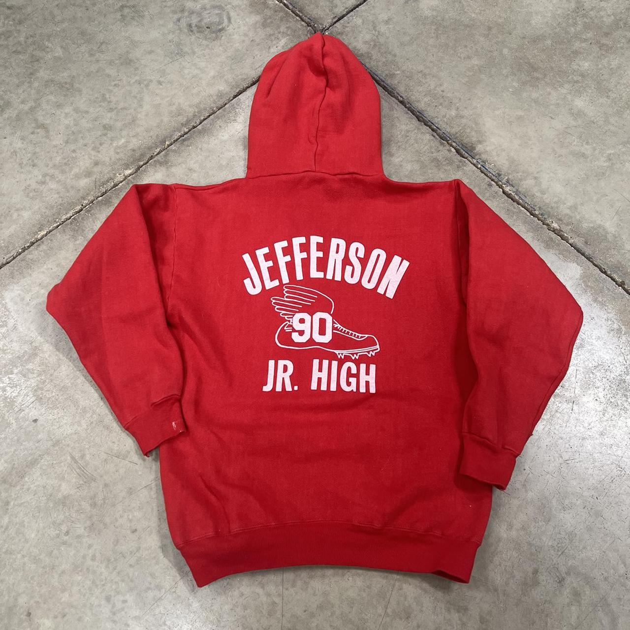 Russell Athletic Men's Red and White Hoodie | Depop