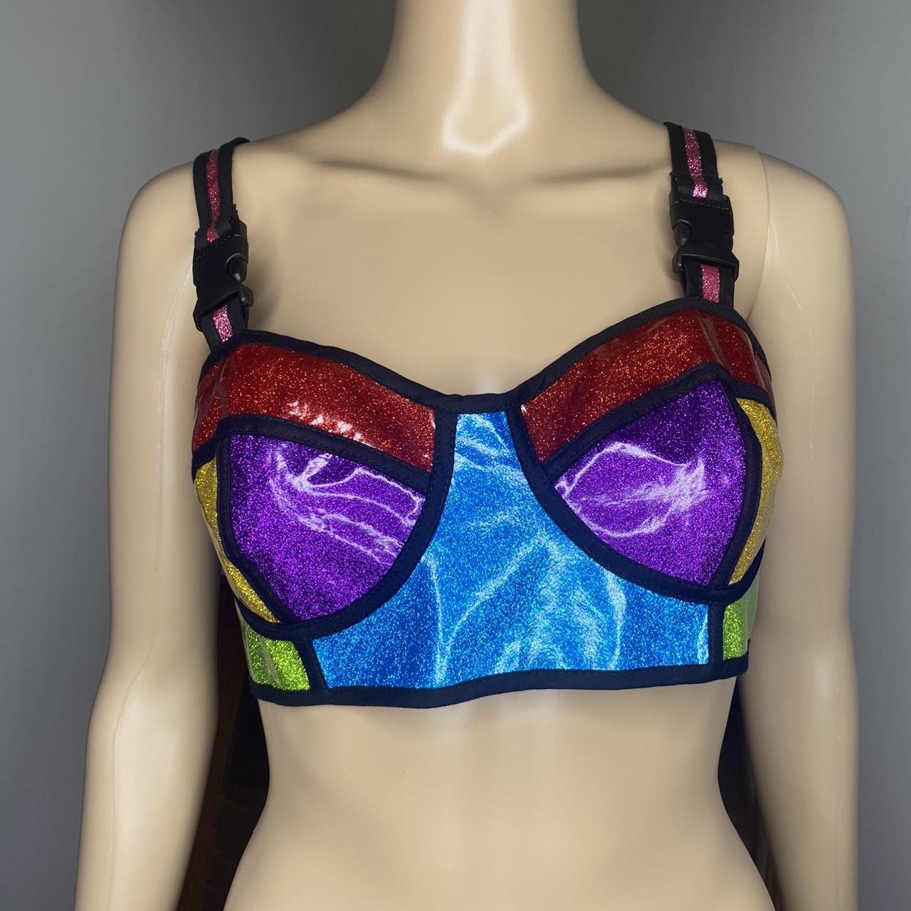 Dolls Kill Rainbow Runner Glitter Bra Top. This - Depop