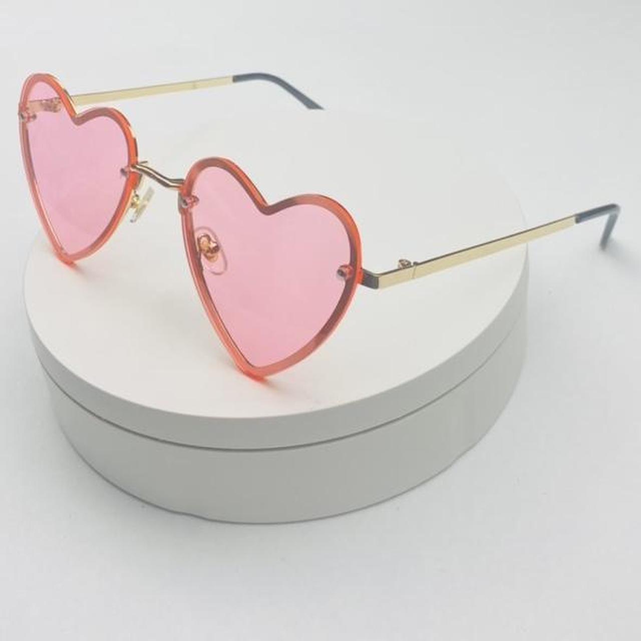 Rimless Pink Metal Heart Shaped Sunglasses With Pink Depop