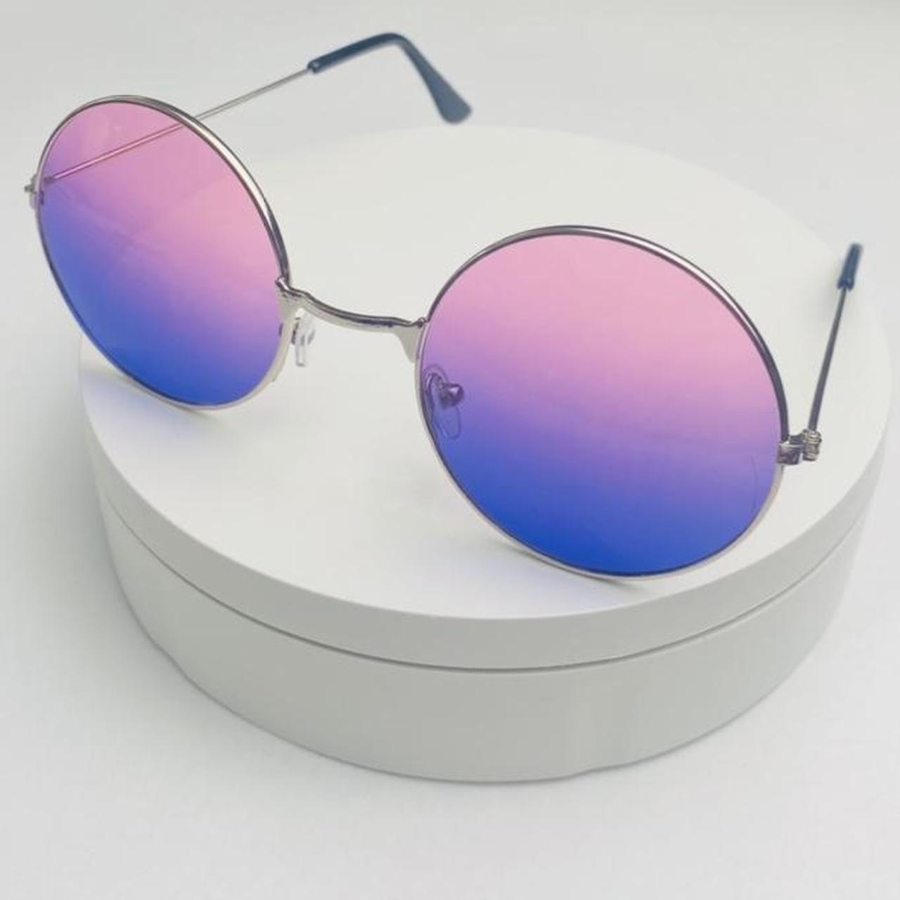 Round frame. Ombre pink and purple lens and silver... - Depop