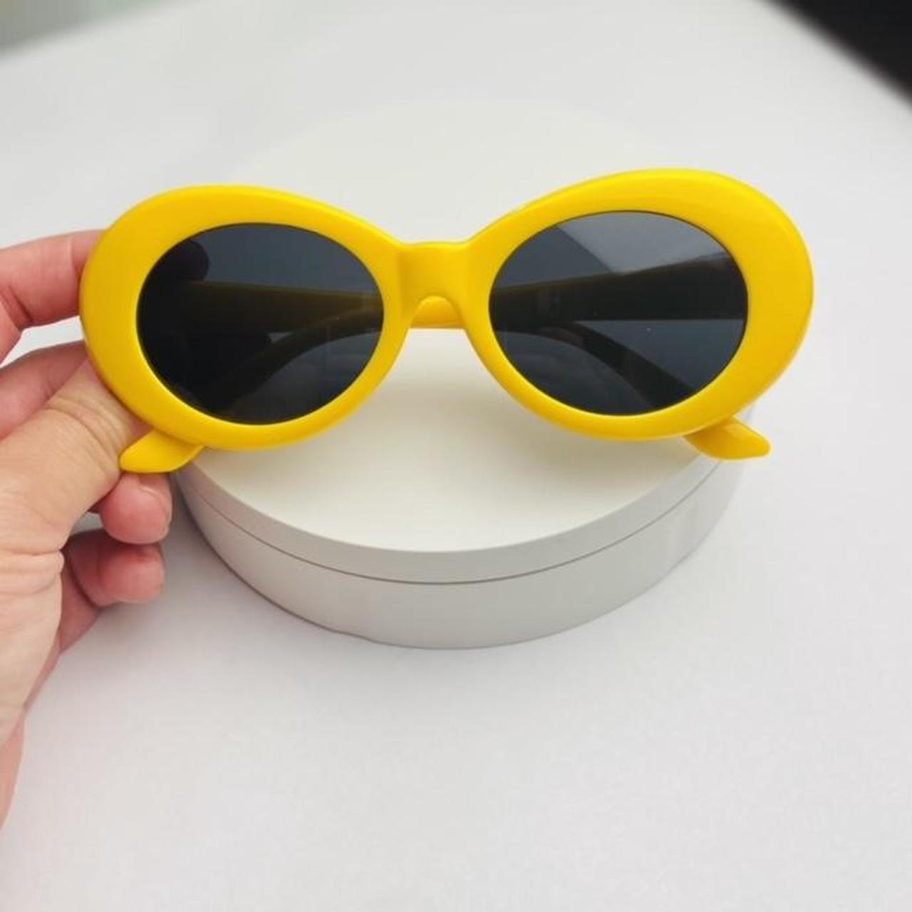 Yellow Clout Goggles Oval Sunglasses With Gray Lens Depop