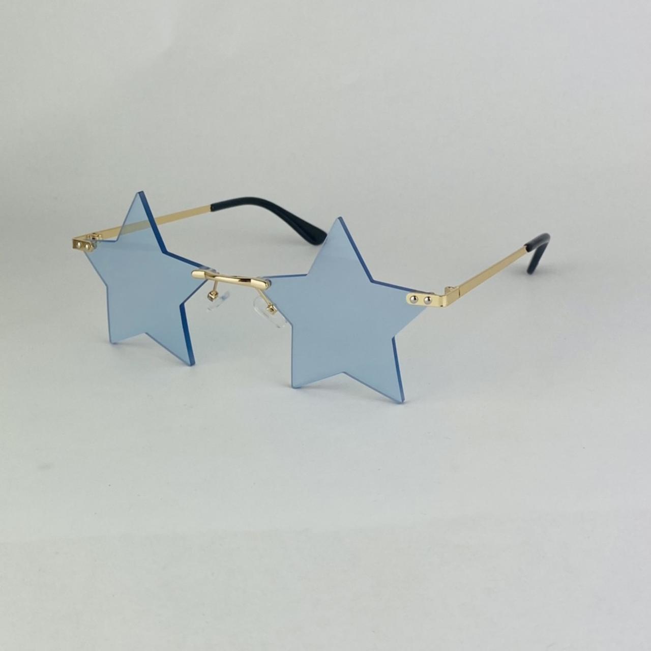 Rimless blue star sunglasses with gold arm and black... - Depop