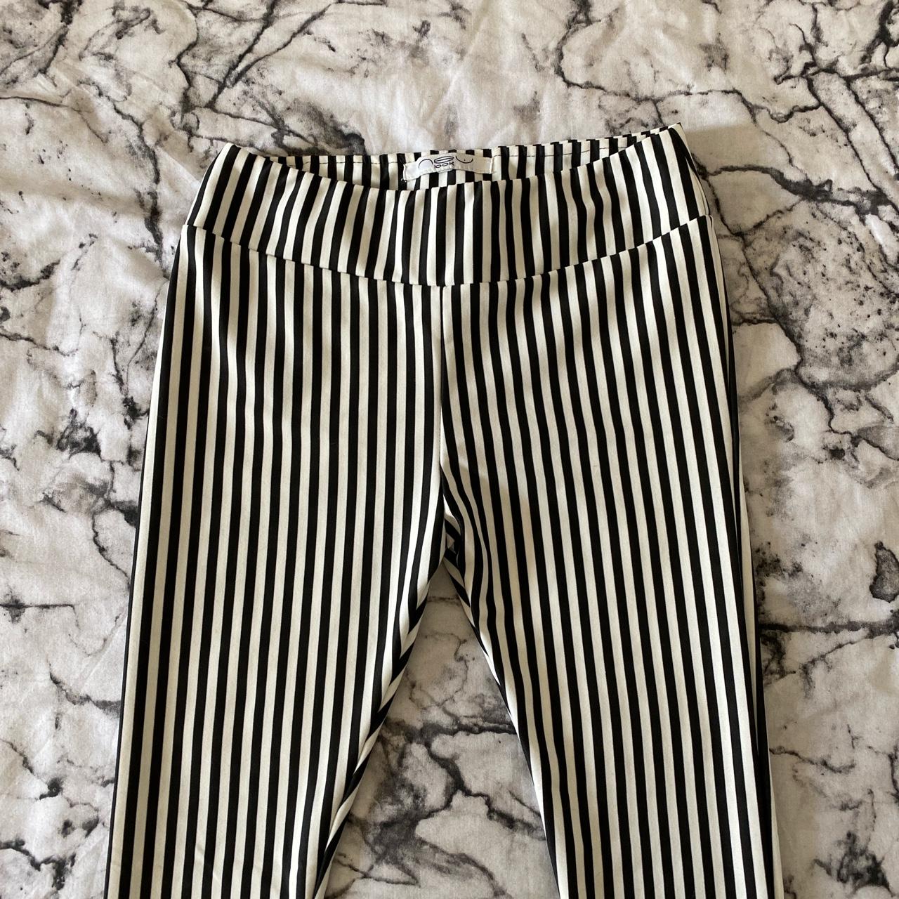 Black & White Striped Skinny Leg Trousers From New - Depop