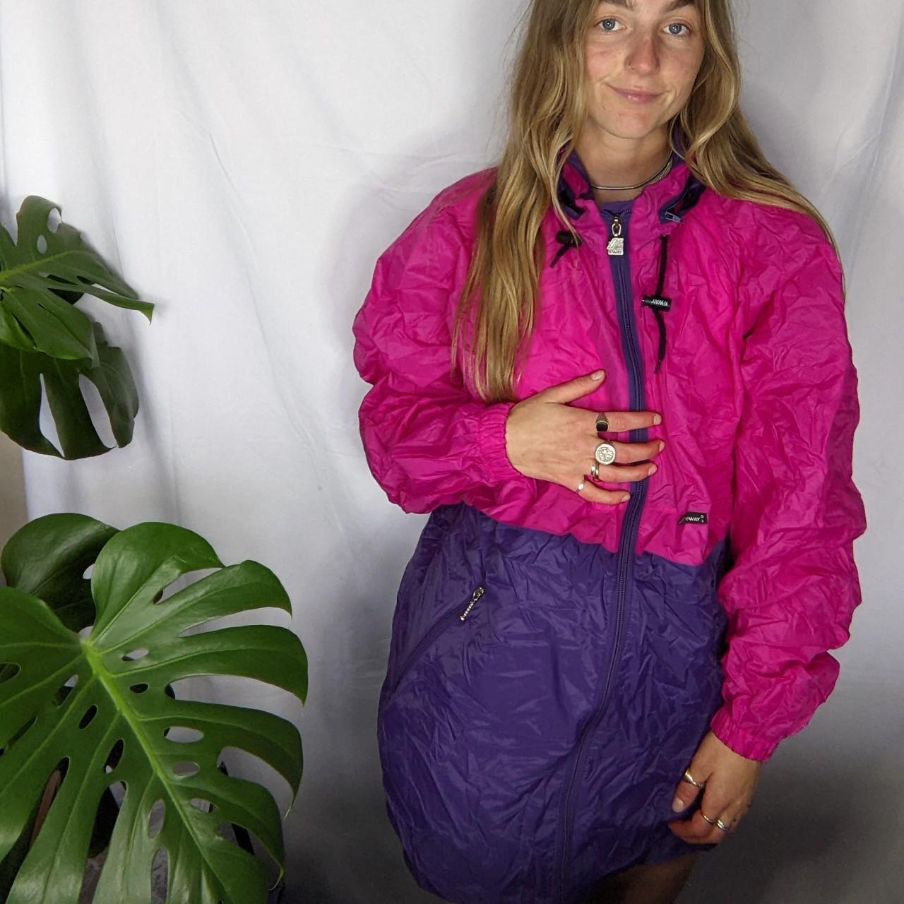 K-Way Women's Pink and Purple Coat | Depop