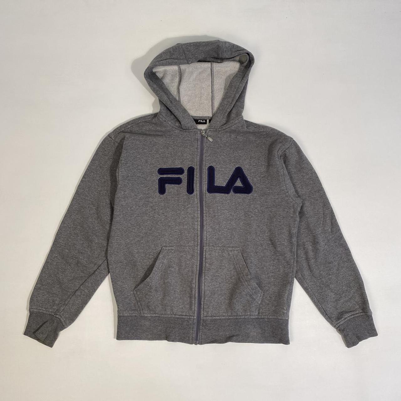 Fila Grey Hoodie Dark grey colourway Navy... - Depop