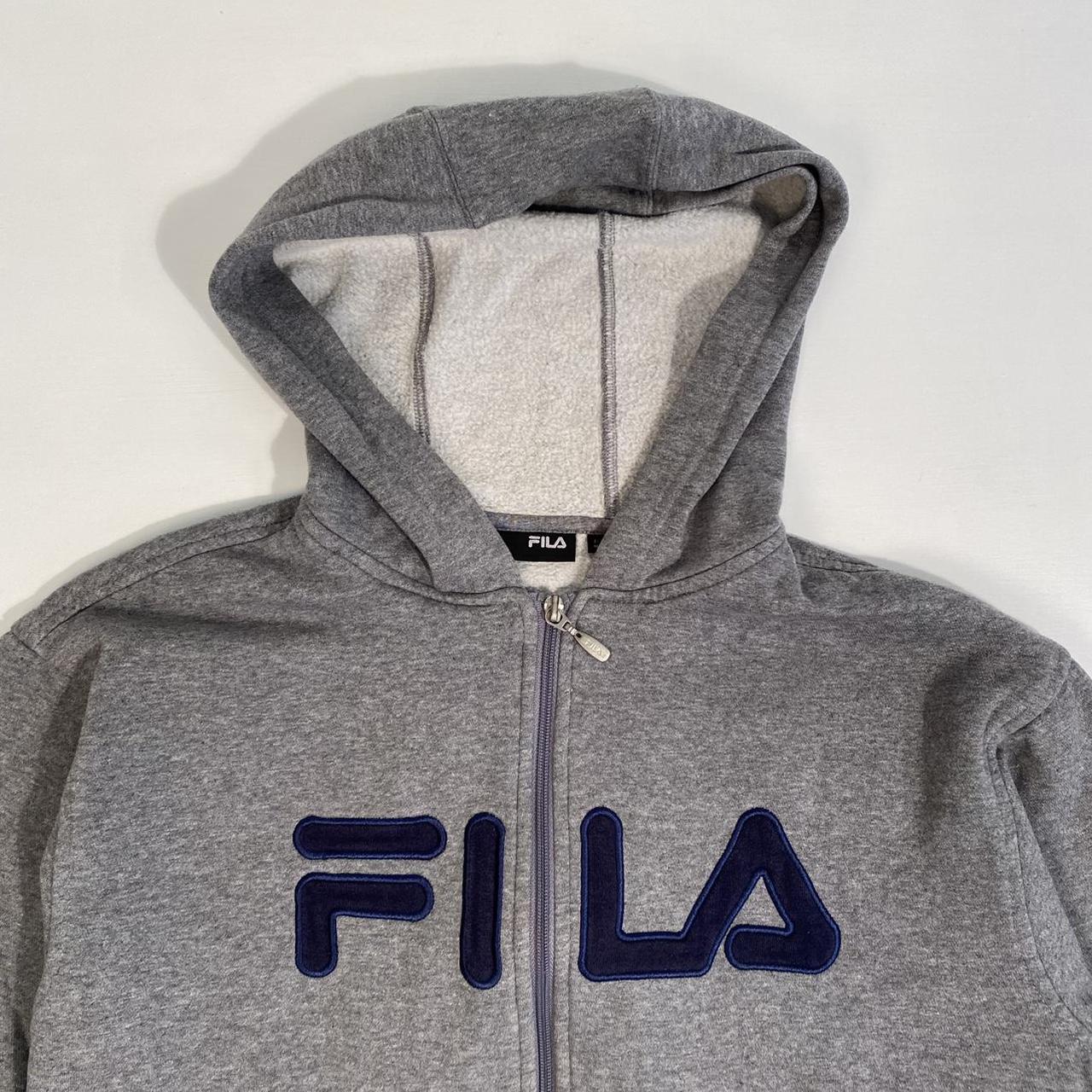 Fila Grey Hoodie Dark grey colourway Navy... - Depop