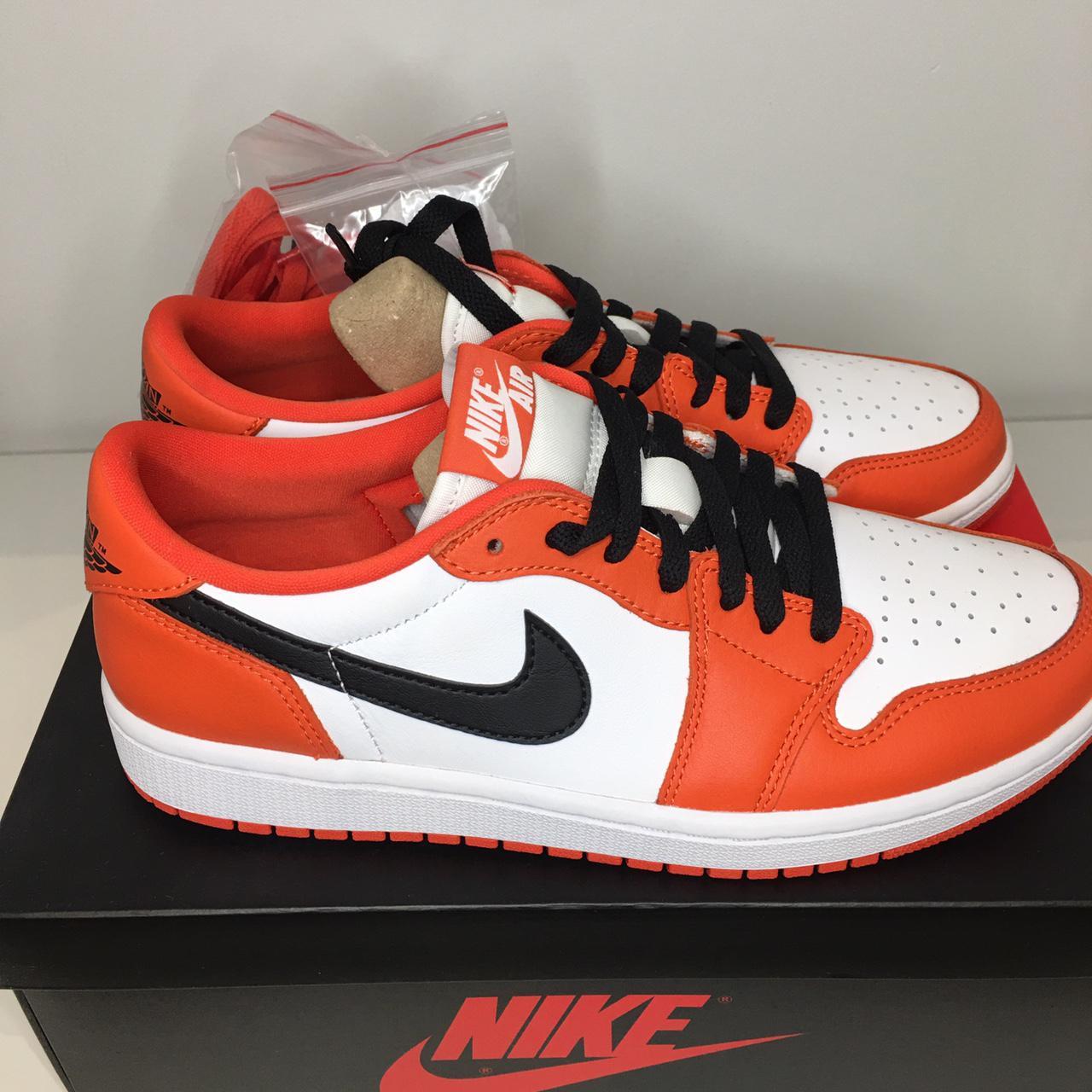 Jordan Women's White and Orange Trainers | Depop