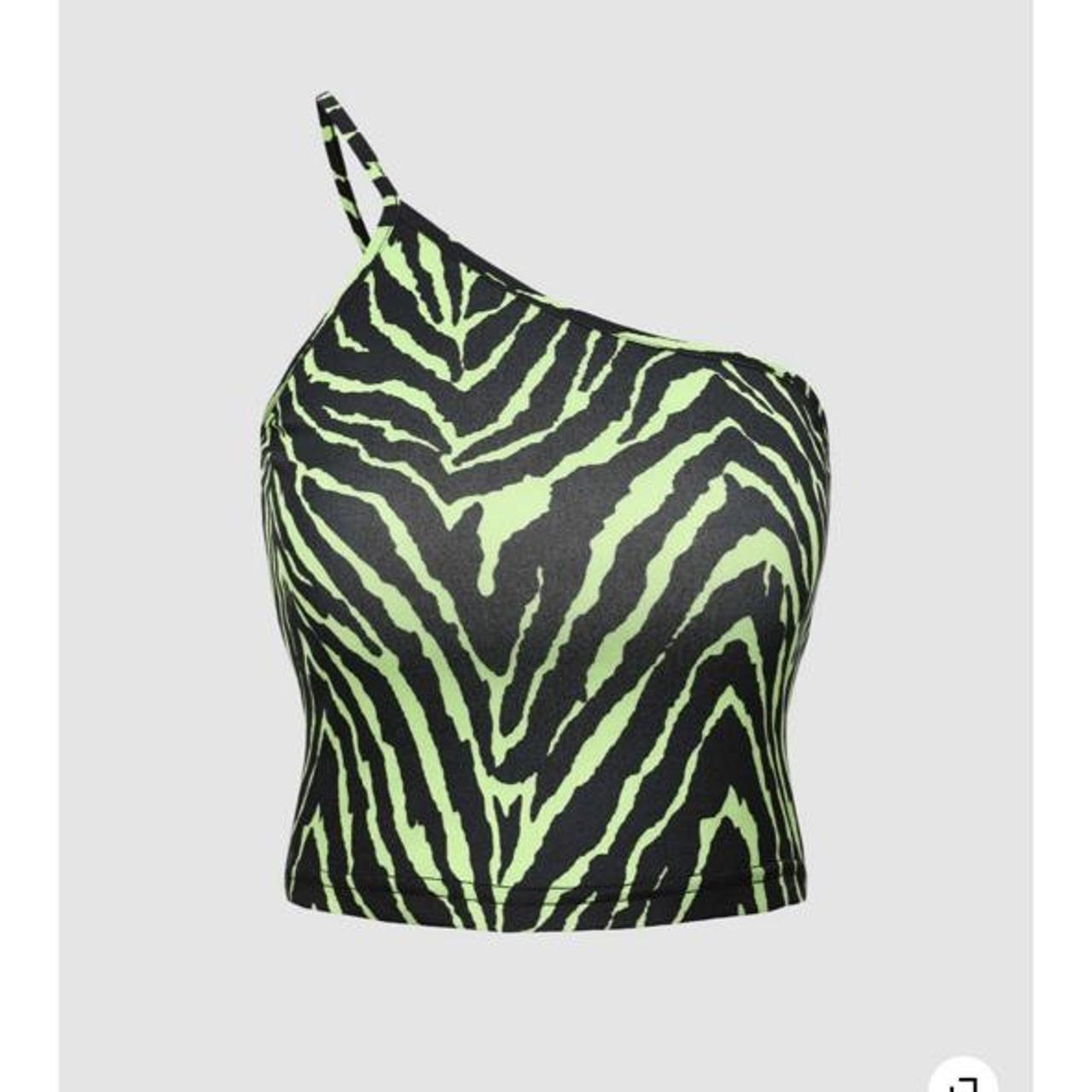 Cider Green Zebra Tank One Shoulder Crop Top Wore... Depop