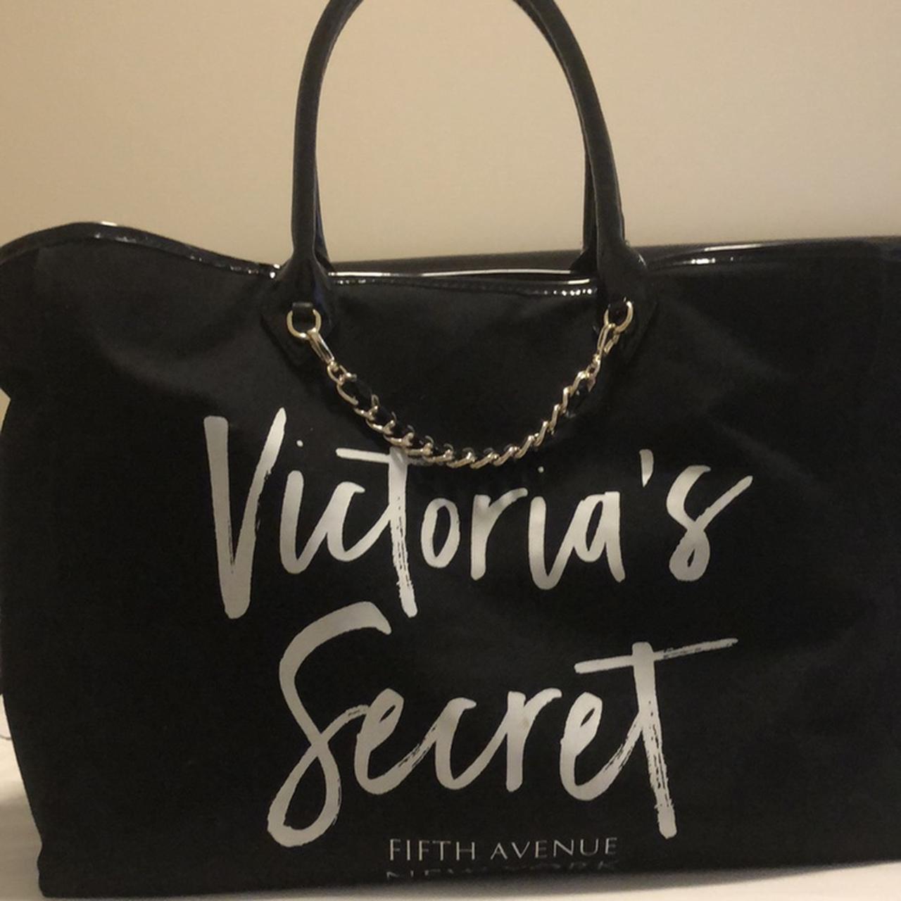Victoria's Secret Tote bag Black w/ white writing - Depop