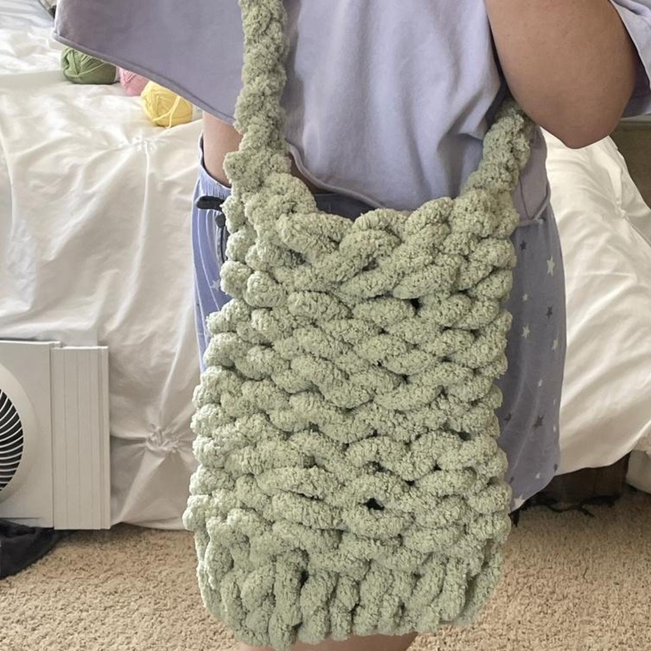 Crochet knit tote bag purse 🌷 sage green &... Depop