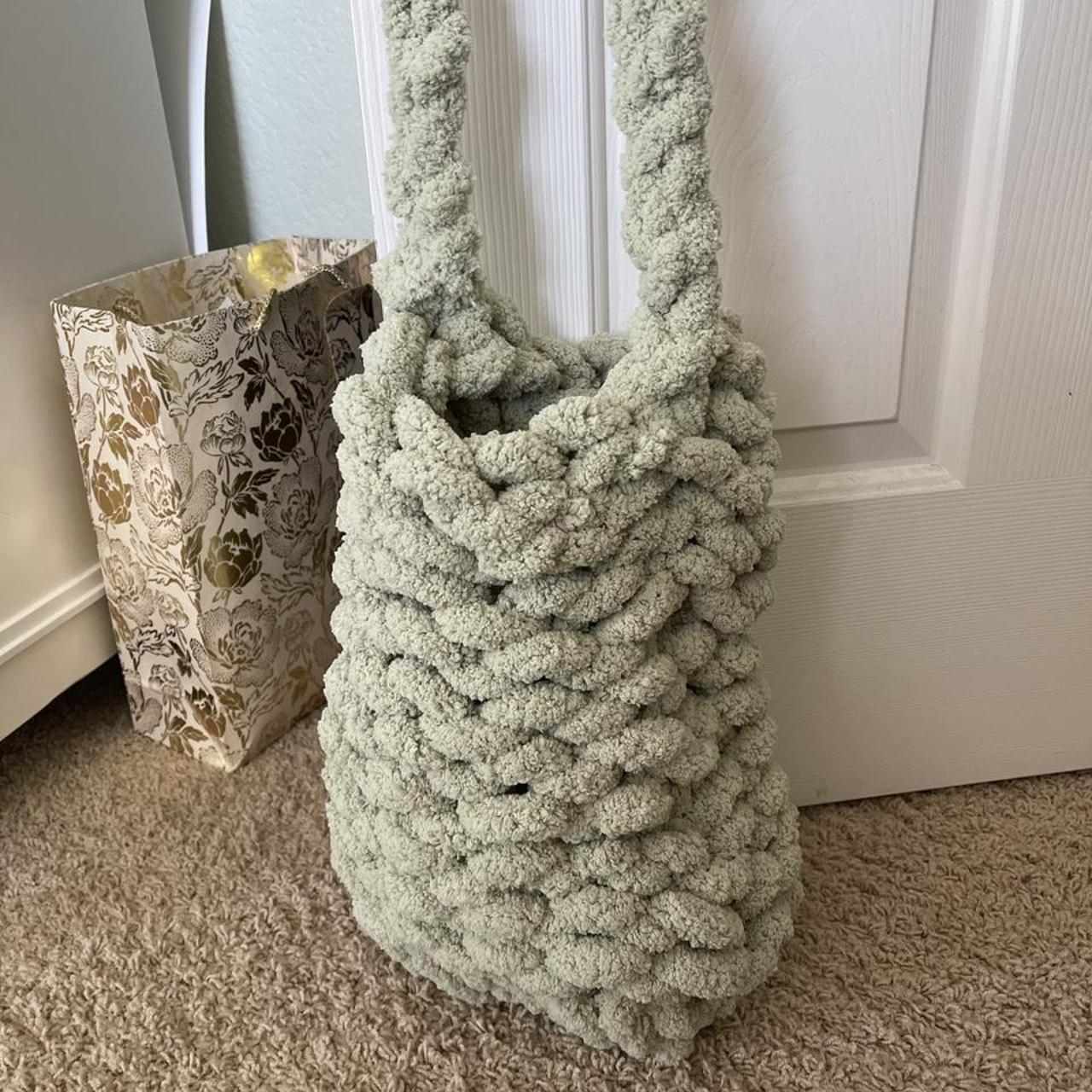 Crochet knit tote bag purse 🌷 sage green &... Depop