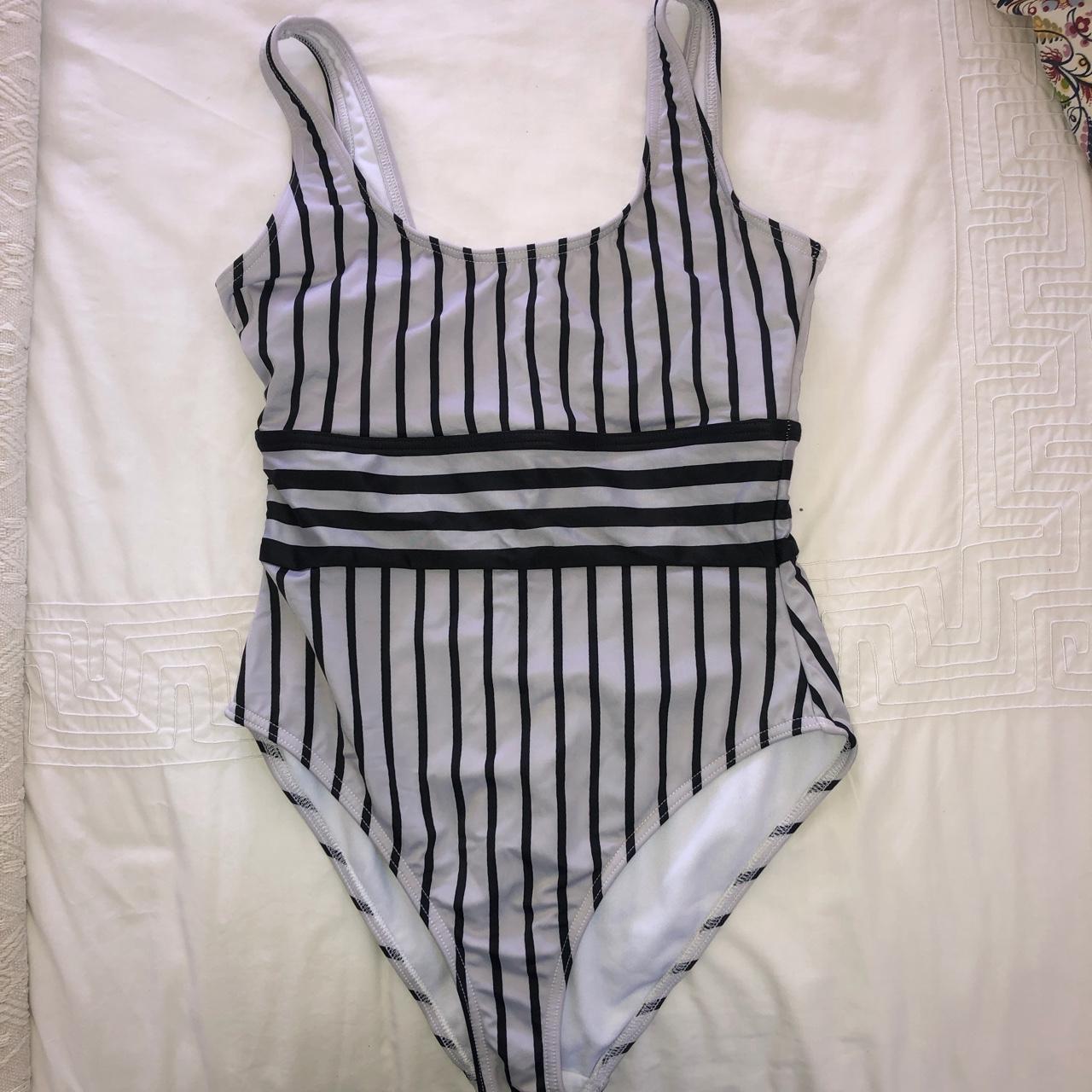 ASOS Women's Black and White Swimsuit-one-piece | Depop