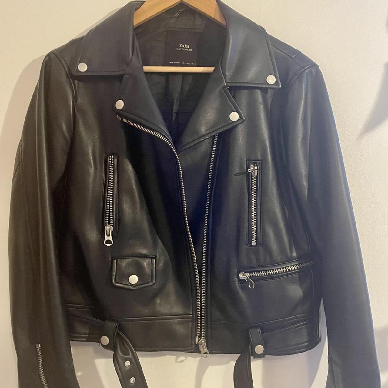 Zara faux leather biker jacket UK L (14-16) The... - Depop