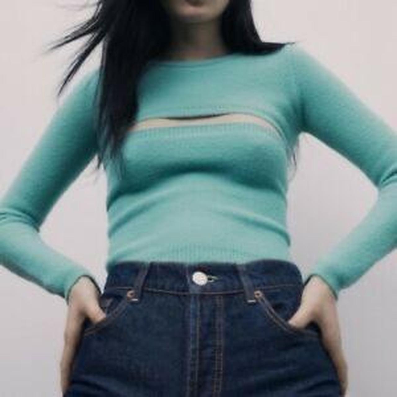 BNWT Zara sold out blue fuzzy bandeau crop top and... Depop