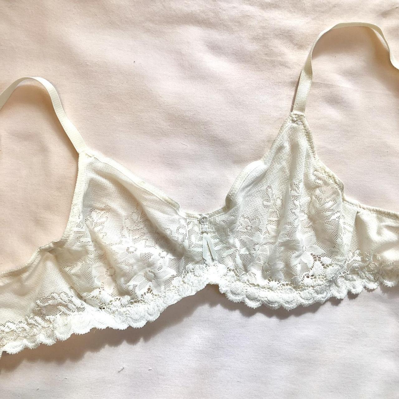 Adorable vintage floral lace bra. Off white, sheer... - Depop