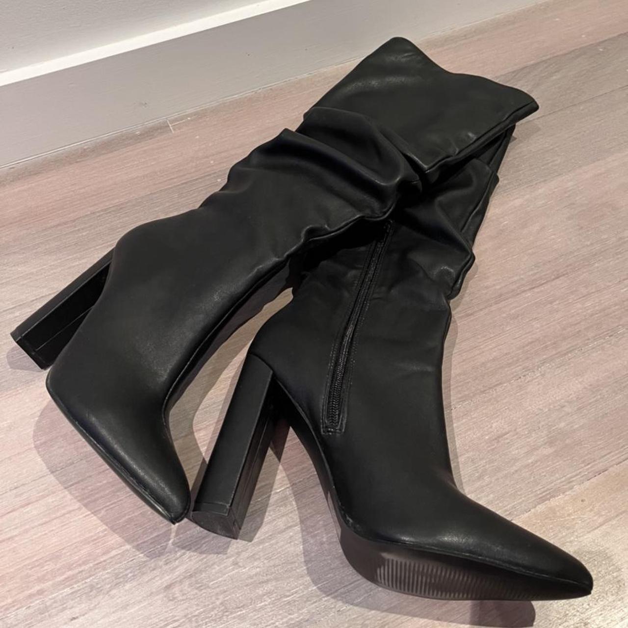 knee high pointed toe heeled boots bought from... - Depop