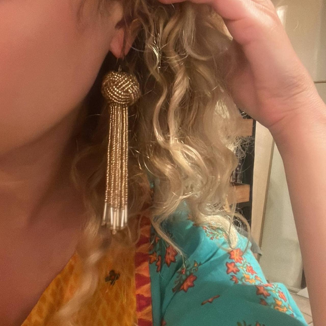Vanessa mooney long beaded tassel earrings champagne... Depop