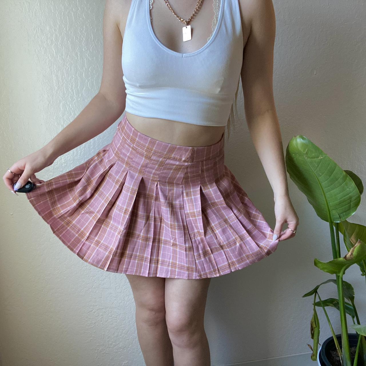 Brown and hotsell pink plaid skirt