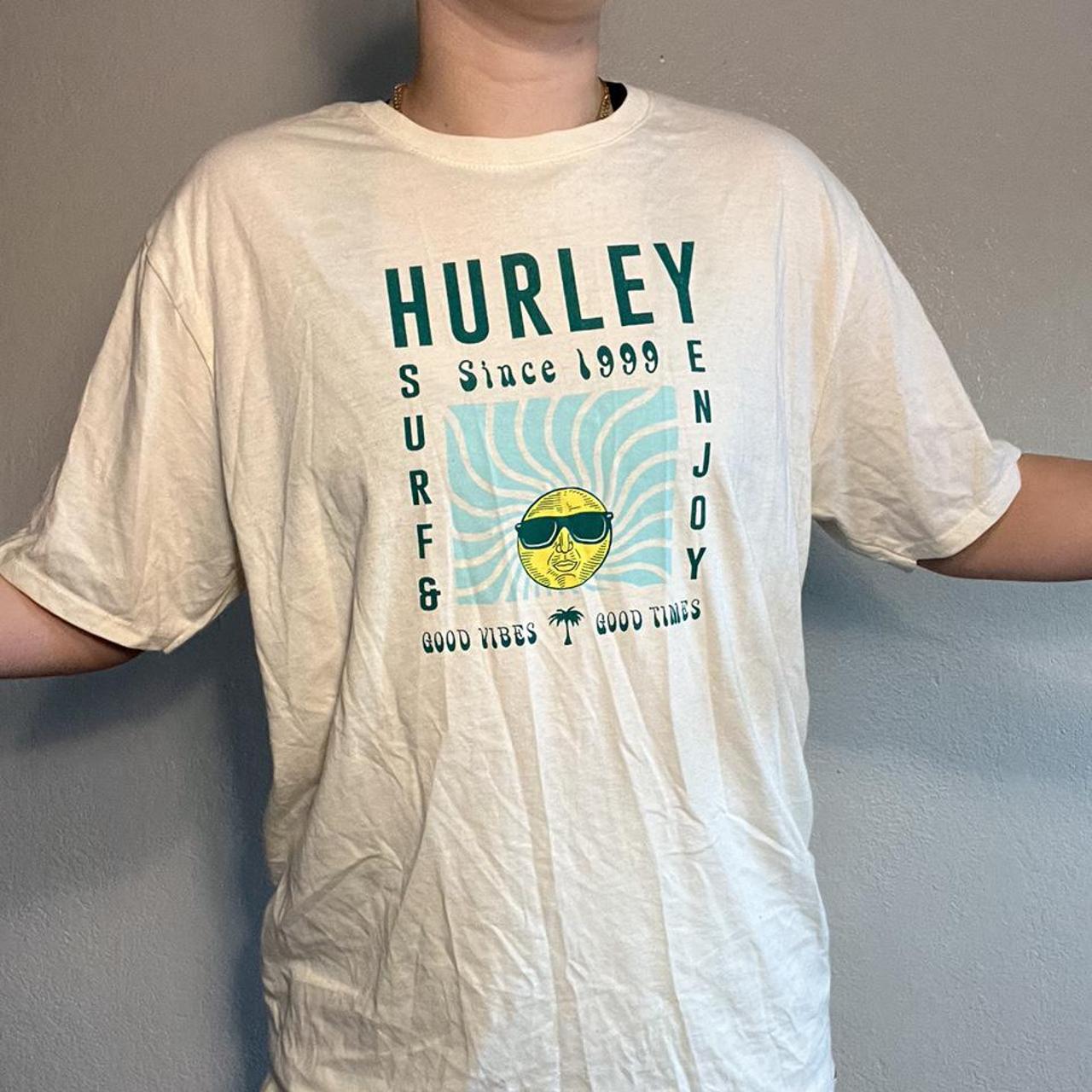 Cream graphic hurley tee 🤍 Hurley surf sun graphic - Depop