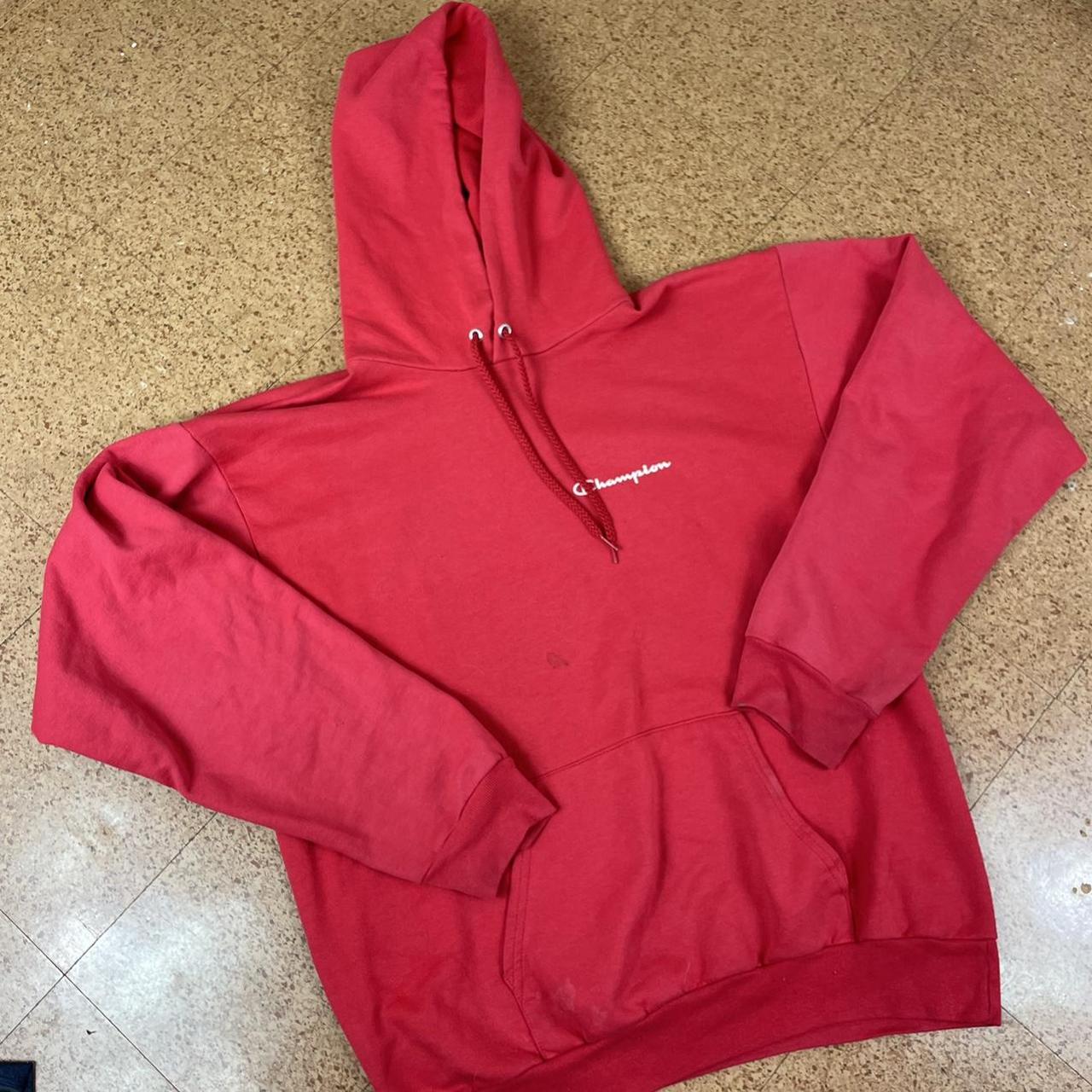 Vintage Champion Red Hoodie Sweatshirt Pullover... - Depop