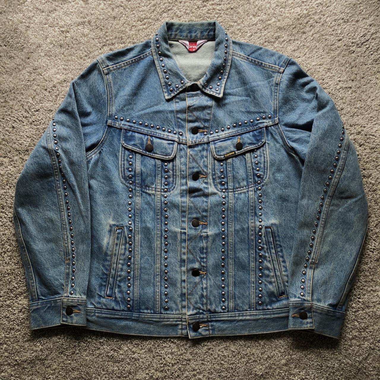 SS17 Supreme Studded Denim Trucker Jacket Blue Size...