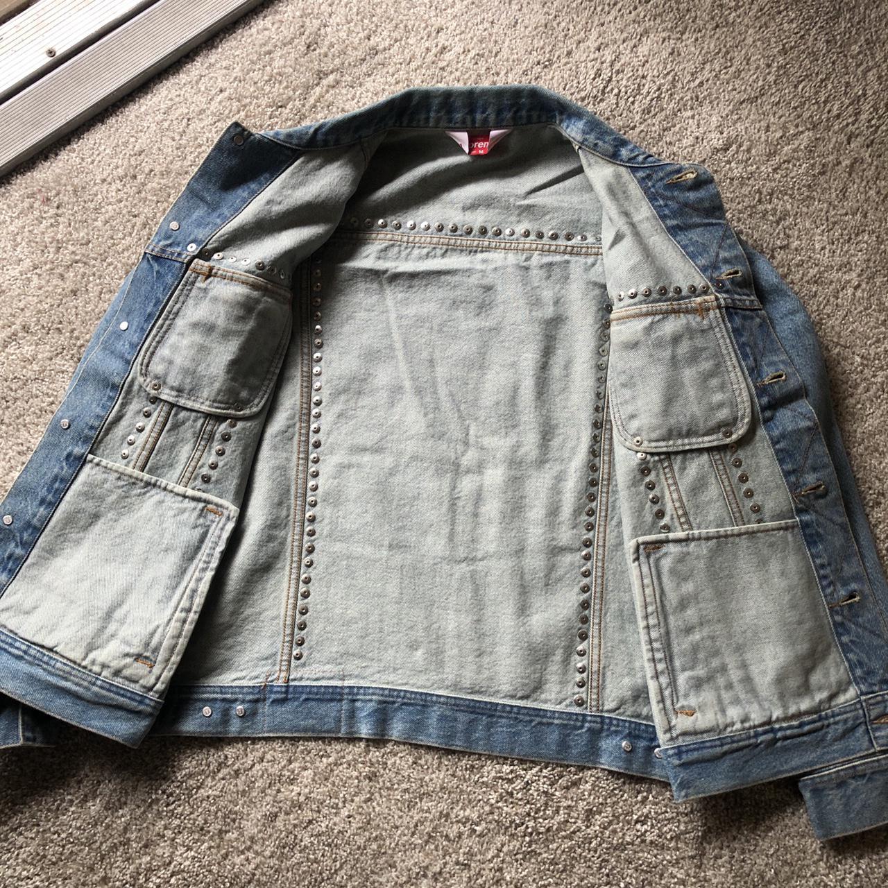 SS17 Supreme Studded Denim Trucker Jacket Blue Size... - Depop