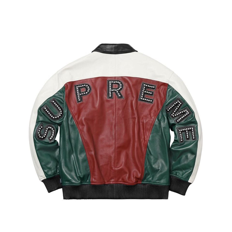 Supreme Studded Arc Logo Leather Jacket Red. Size...