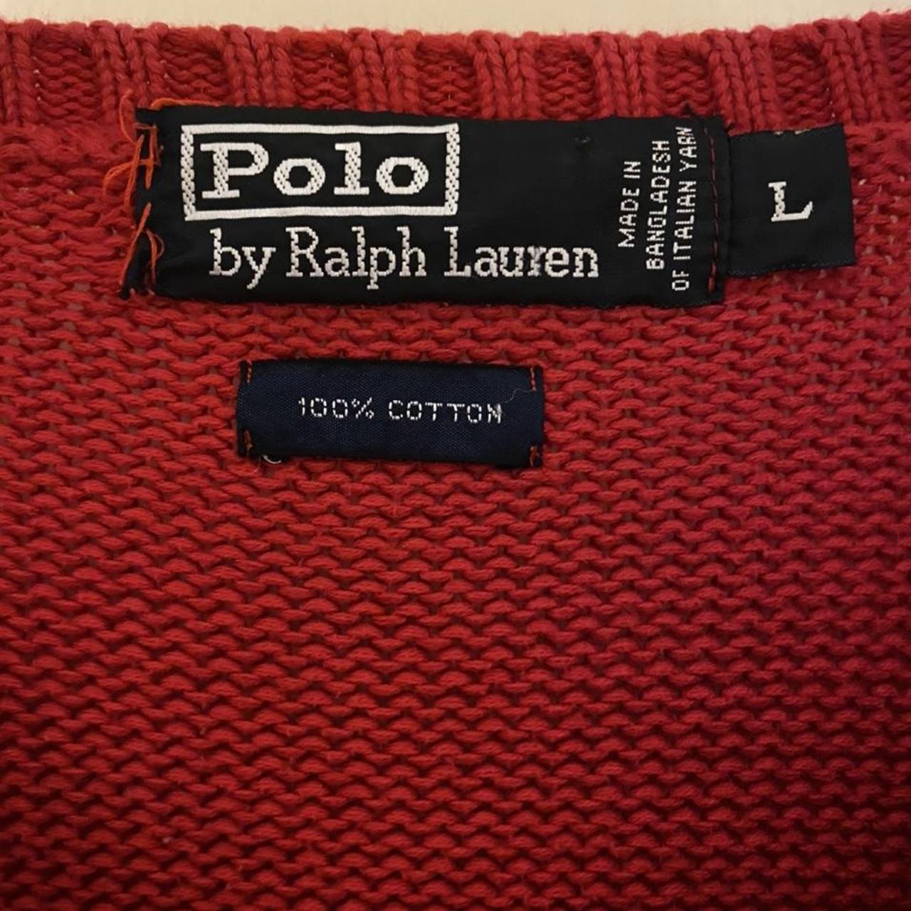 Polo Ralph Lauren red v neck jumper with a blue and... - Depop