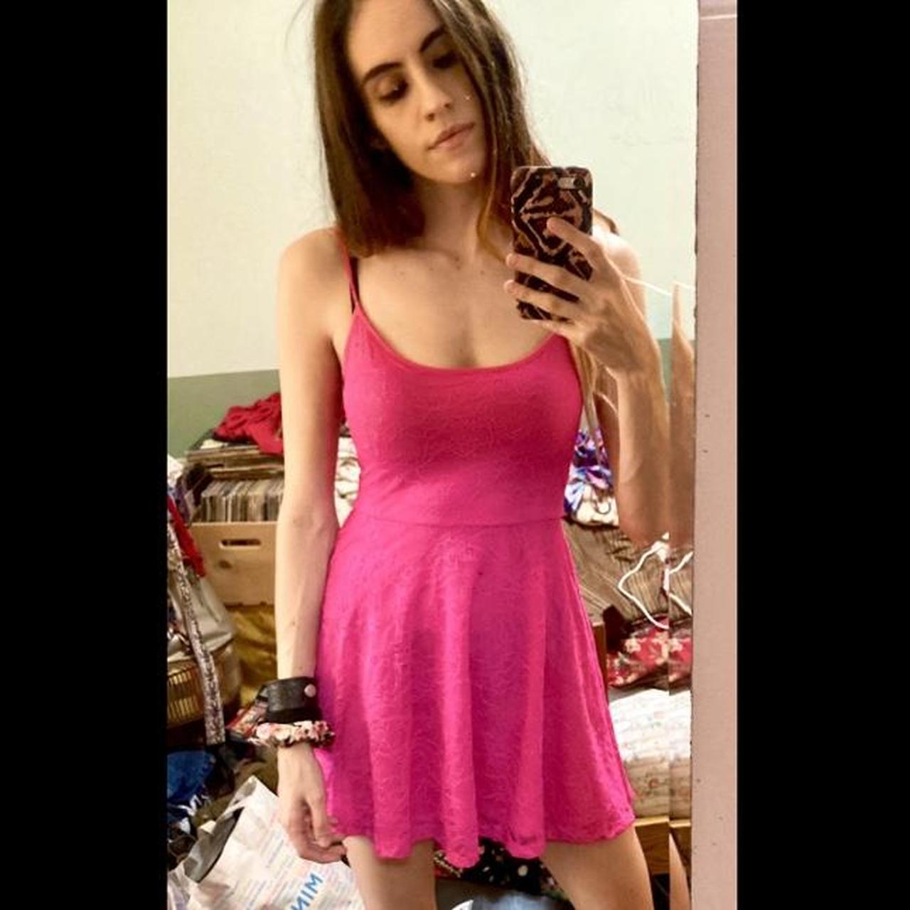 Pink Lace Slip Dress Color Neon Hot Pink Size 4... Depop