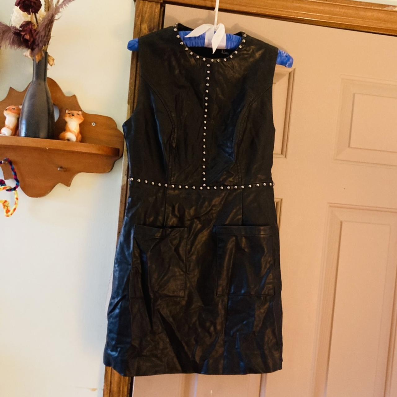 Forever 21 Black Leather Rivet Dress Has Pockets No... - Depop