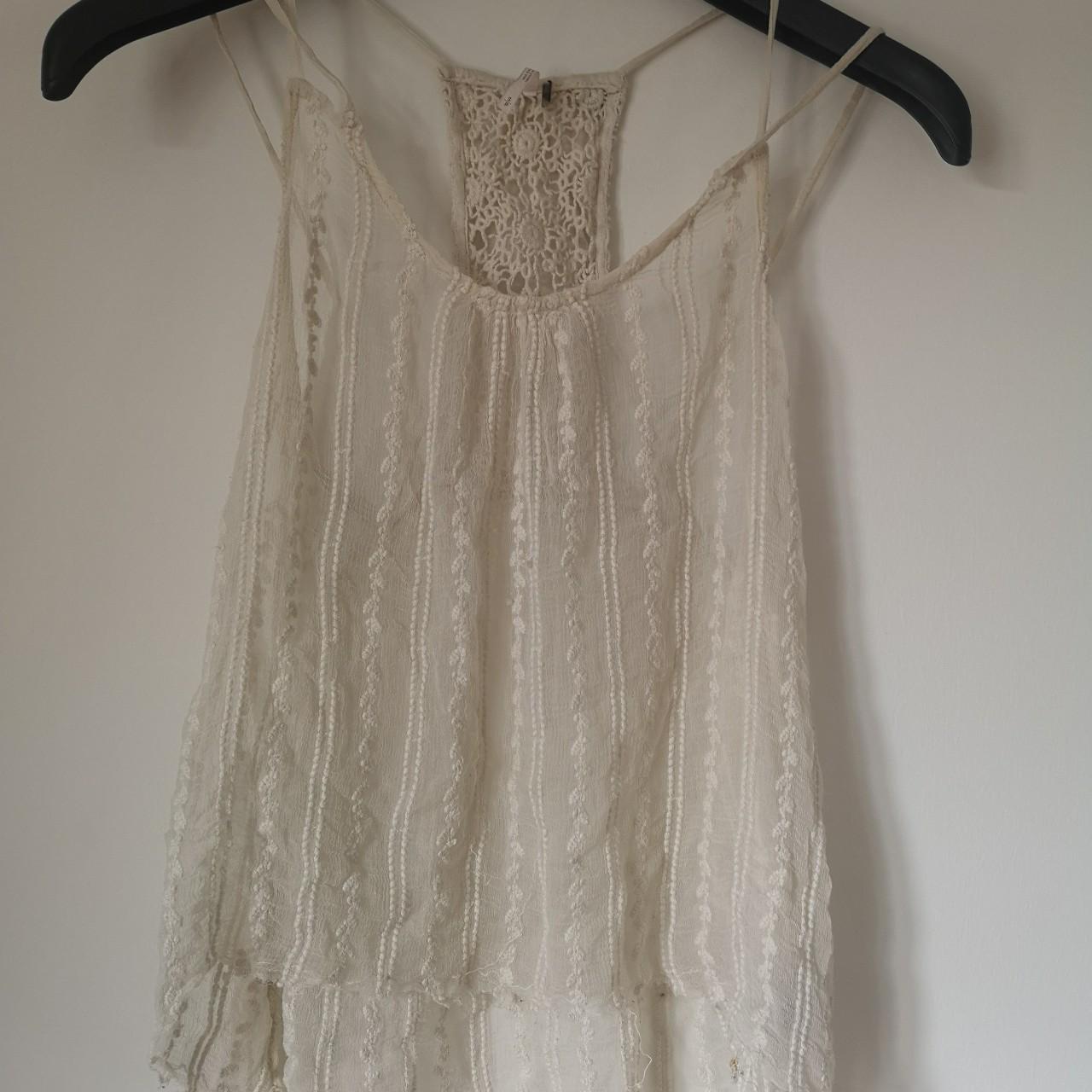 Creamy/ off white silky mesh floaty boho Free People... - Depop