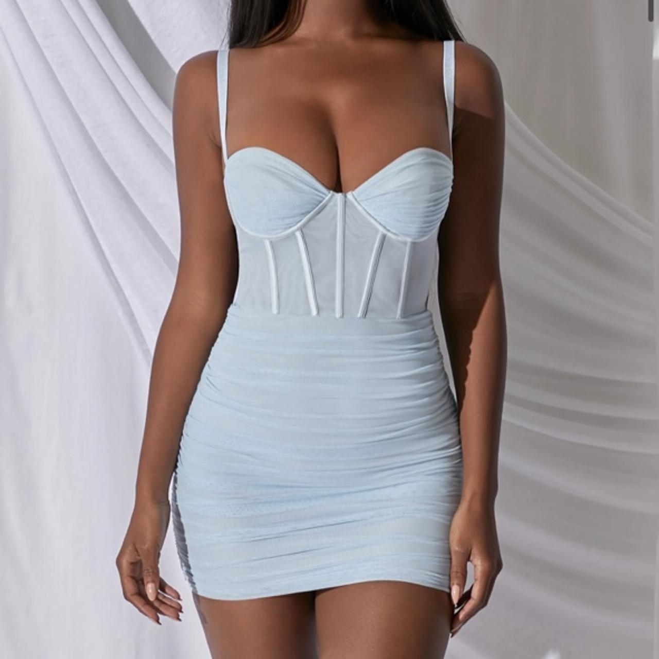 Overload Mesh Bodycon Corset Mini Dress in Blue